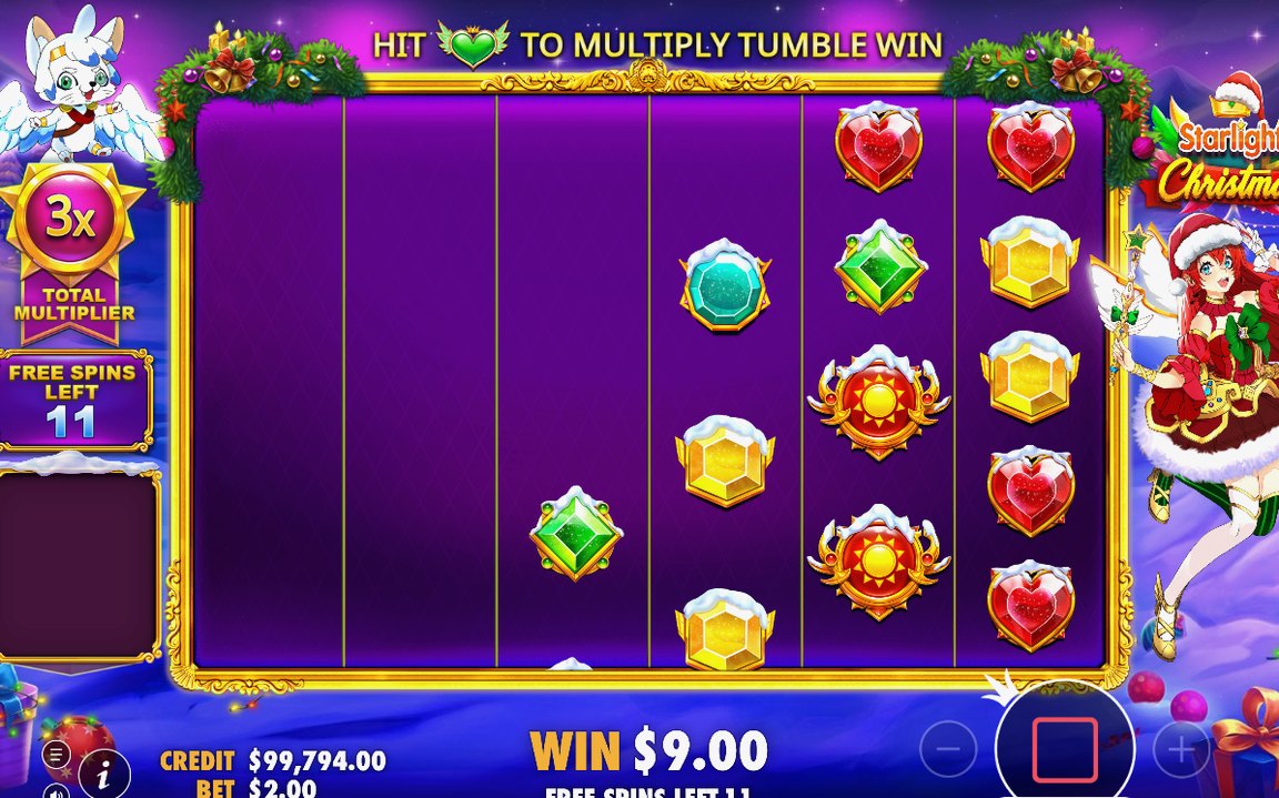 Multiplier-hjärtan bygger upp TOTAL MULTIPLIER under free spins